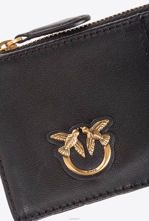 Clutch-Taschen | Pinko Schwarz-Antikgold Kartenetui mit Reißverschluss und Chevron-MusterZ4ZP1162