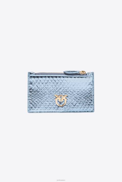Clutch-Taschen | Pinko hellblau-glänzendes Gold Galleria-Kartenetui mit Reißverschluss aus laminiertem ReptilienlederZ4ZP1179