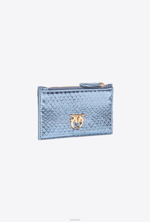 Clutch-Taschen | Pinko hellblau-glänzendes Gold Galleria-Kartenetui mit Reißverschluss aus laminiertem ReptilienlederZ4ZP1179