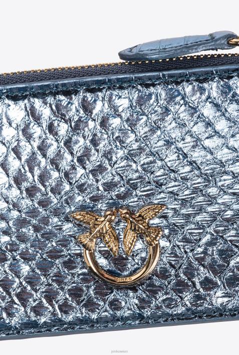 Clutch-Taschen | Pinko hellblau-glänzendes Gold Galleria-Kartenetui mit Reißverschluss aus laminiertem ReptilienlederZ4ZP1179