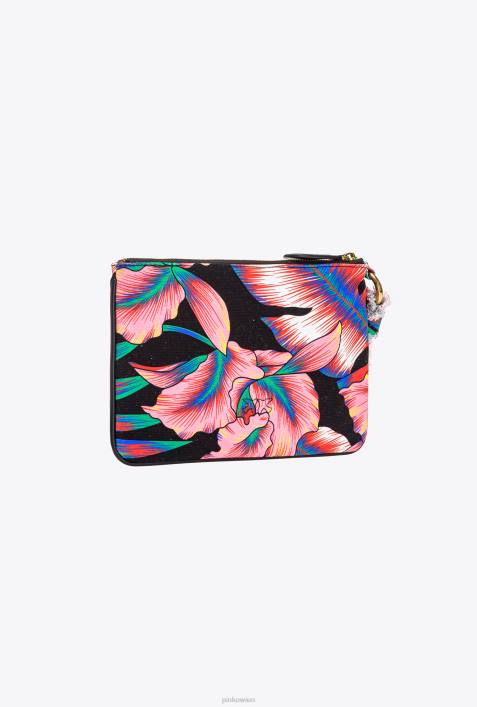 Clutch-Taschen | Pinko multi. Schwarz Rot Flache Tasche aus recyceltem Canvas mit AufdruckZ4ZP1277