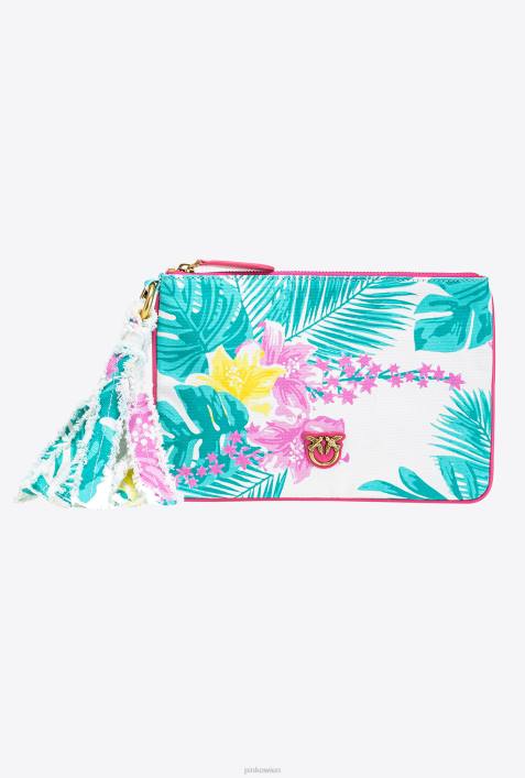 Clutch-Taschen | Pinko multi. Weiß Gelb Flache Tasche aus recyceltem Canvas mit AufdruckZ4ZP1276