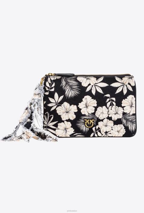 Clutch-Taschen | Pinko schwarz/butter Flache Tasche aus recyceltem Canvas mit AufdruckZ4ZP1279