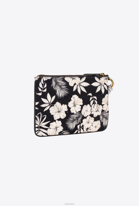 Clutch-Taschen | Pinko schwarz/butter Flache Tasche aus recyceltem Canvas mit AufdruckZ4ZP1279