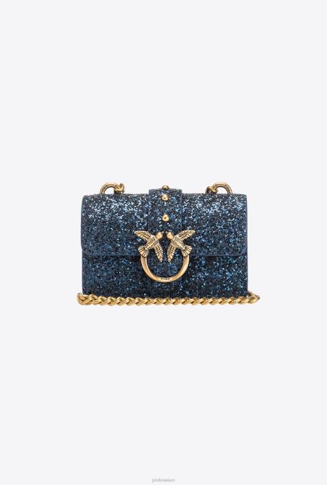 Microlove-Taschen | Pinko Clematis blau-antikgold Micro Love Bag mit körnigem GlitzerZ4ZP1210