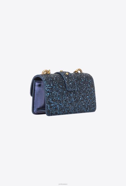 Microlove-Taschen | Pinko Clematis blau-antikgold Micro Love Bag mit körnigem GlitzerZ4ZP1210