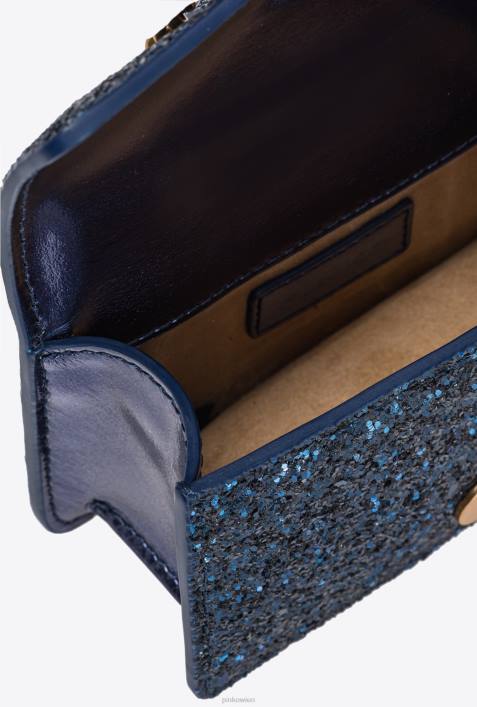 Microlove-Taschen | Pinko Clematis blau-antikgold Micro Love Bag mit körnigem GlitzerZ4ZP1210