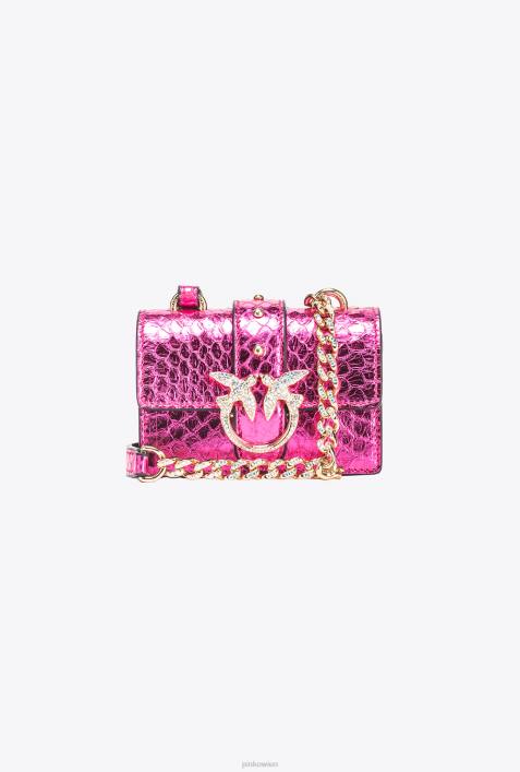 Microlove-Taschen | Pinko Fuchsia-glänzendes Gold Galleria laminierte Reptilien-Micro-Love-Bag OneZ4ZP1235