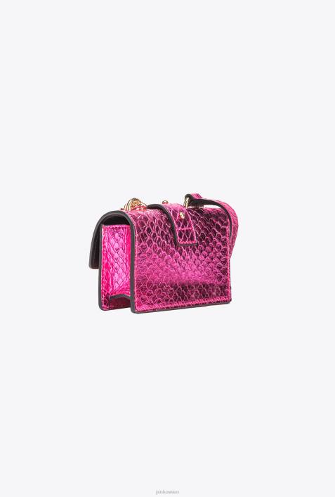 Microlove-Taschen | Pinko Fuchsia-glänzendes Gold Galleria laminierte Reptilien-Micro-Love-Bag OneZ4ZP1235