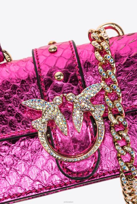 Microlove-Taschen | Pinko Fuchsia-glänzendes Gold Galleria laminierte Reptilien-Micro-Love-Bag OneZ4ZP1235