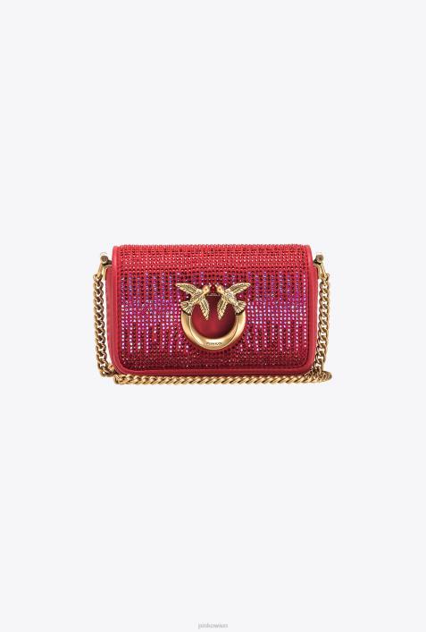 Microlove-Taschen | Pinko Granatrot-Antikgold Micro Love Bag Click voller StrassZ4ZP1219