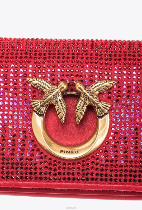 Microlove-Taschen | Pinko Granatrot-Antikgold Micro Love Bag Click voller StrassZ4ZP1219