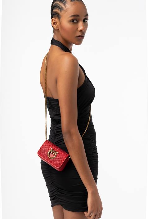 Microlove-Taschen | Pinko Granatrot-Antikgold Micro Love Bag Click voller StrassZ4ZP1219