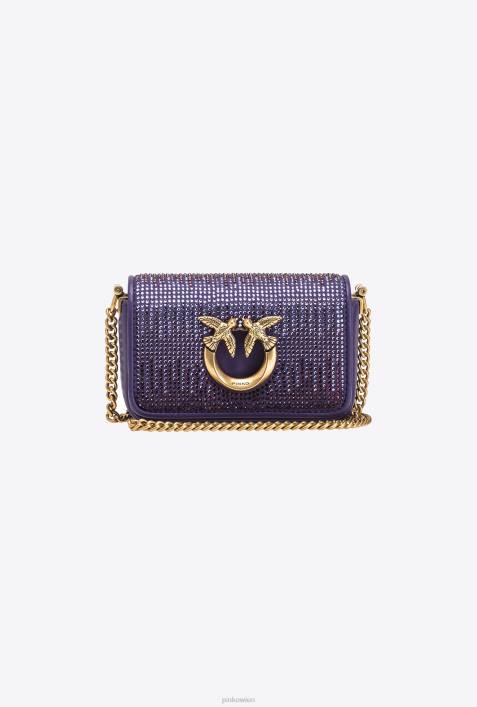 Microlove-Taschen | Pinko Plumeria-Lila-Antikgold Micro Love Bag Click voller StrassZ4ZP1218