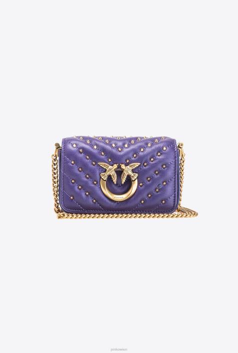 Microlove-Taschen | Pinko Plumeria-Lila-Antikgold Mikro-Love-Bag mit Click-Chevron-NietenZ4ZP1216