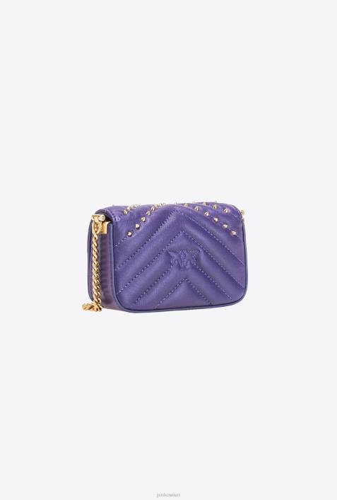 Microlove-Taschen | Pinko Plumeria-Lila-Antikgold Mikro-Love-Bag mit Click-Chevron-NietenZ4ZP1216