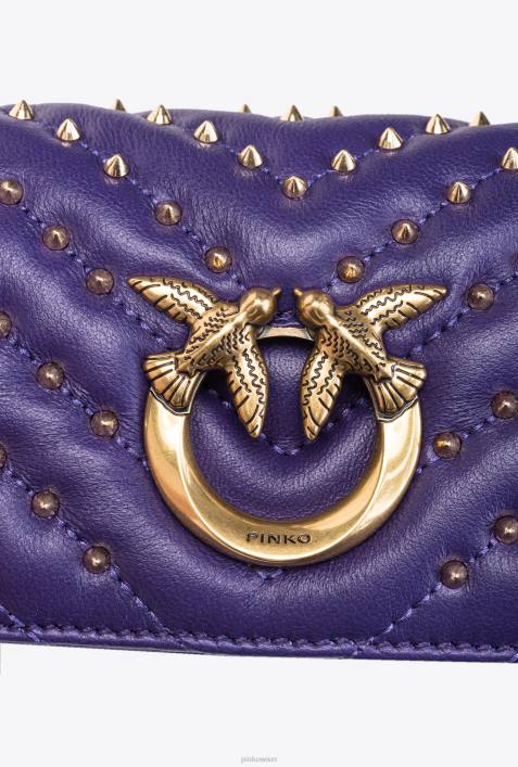 Microlove-Taschen | Pinko Plumeria-Lila-Antikgold Mikro-Love-Bag mit Click-Chevron-NietenZ4ZP1216