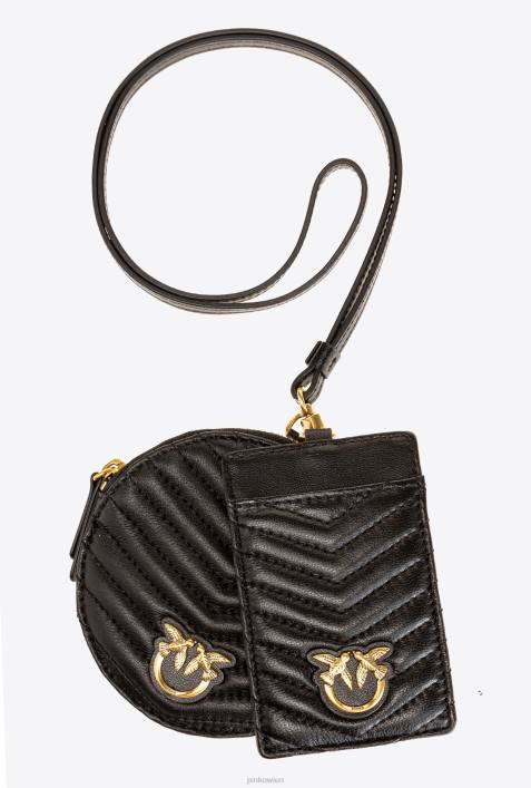 Microlove-Taschen | Pinko Schwarz-Antikgold Halskette Mini Love Bag ChevronZ4ZP1254