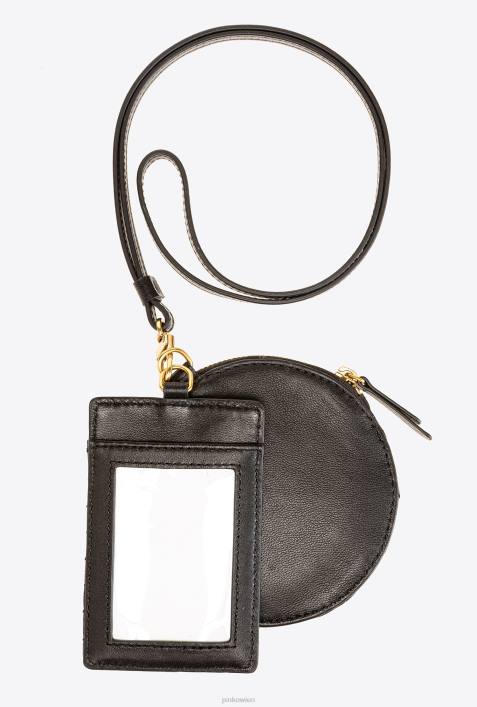 Microlove-Taschen | Pinko Schwarz-Antikgold Halskette Mini Love Bag ChevronZ4ZP1254