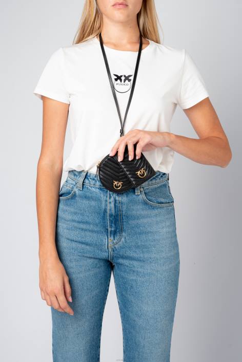 Microlove-Taschen | Pinko Schwarz-Antikgold Halskette Mini Love Bag ChevronZ4ZP1254