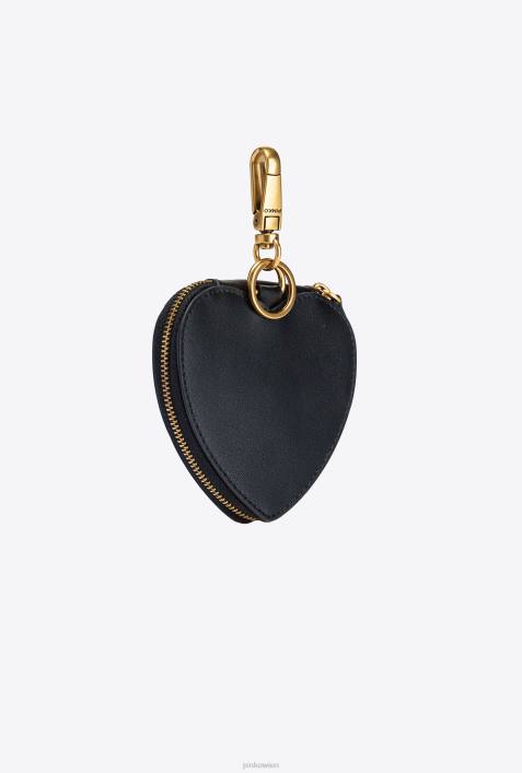Microlove-Taschen | Pinko Schwarz-Antikgold Herzförmiger Anhänger mit SpiegelZ4ZP1247