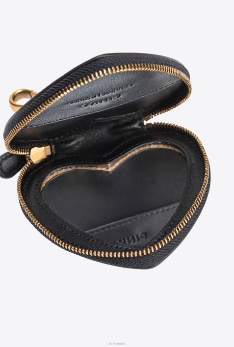 Microlove-Taschen | Pinko Schwarz-Antikgold Herzförmiger Anhänger mit SpiegelZ4ZP1247