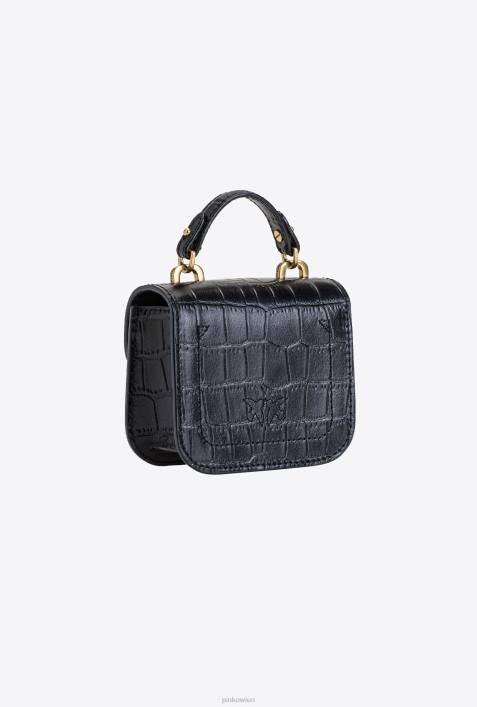 Microlove-Taschen | Pinko Schwarz-Antikgold Micro Love Bag Bell KrokoZ4ZP1236