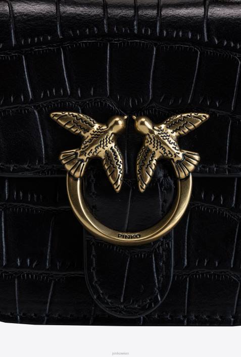Microlove-Taschen | Pinko Schwarz-Antikgold Micro Love Bag Bell KrokoZ4ZP1236