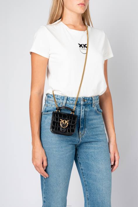 Microlove-Taschen | Pinko Schwarz-Antikgold Micro Love Bag Bell KrokoZ4ZP1236
