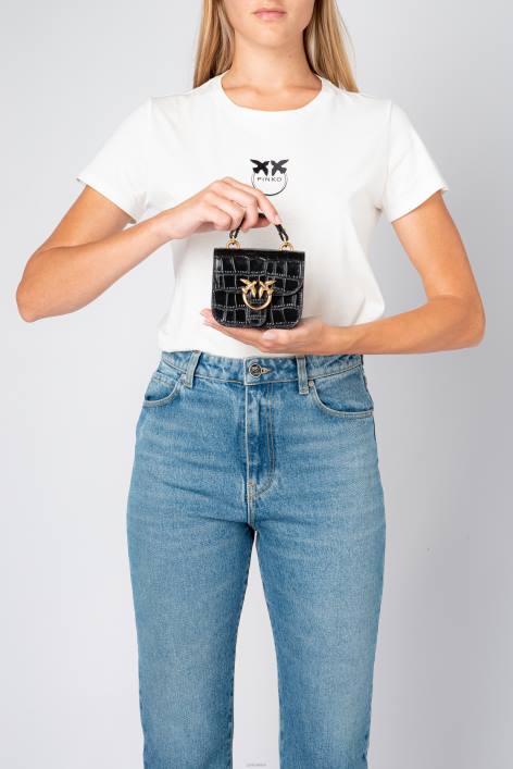 Microlove-Taschen | Pinko Schwarz-Antikgold Micro Love Bag Bell KrokoZ4ZP1236