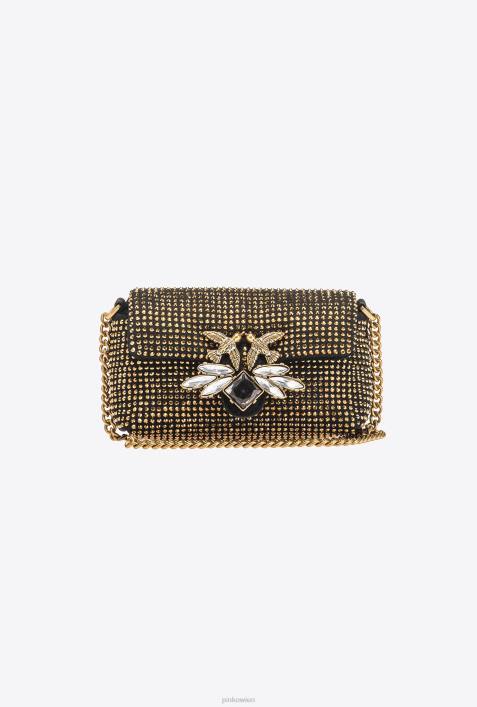 Microlove-Taschen | Pinko Schwarz-Antikgold Micro Love Bag Puff mit StrasssteinenZ4ZP1225