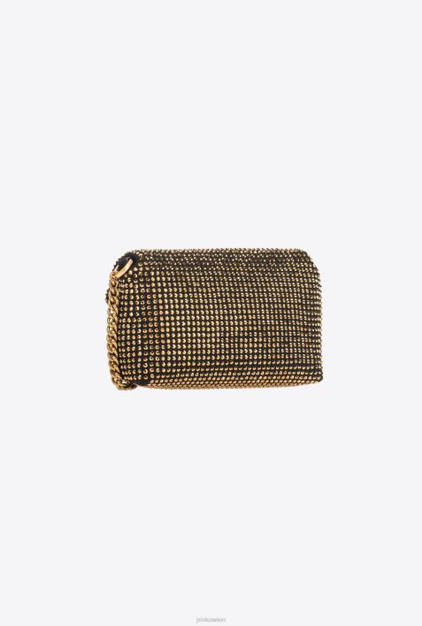 Microlove-Taschen | Pinko Schwarz-Antikgold Micro Love Bag Puff mit StrasssteinenZ4ZP1225