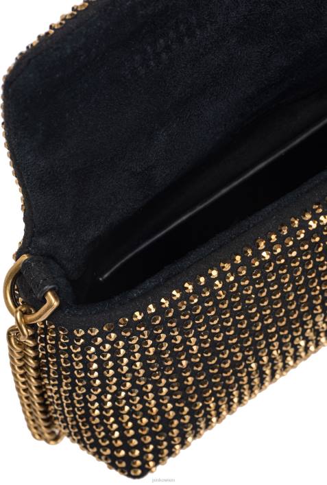 Microlove-Taschen | Pinko Schwarz-Antikgold Micro Love Bag Puff mit StrasssteinenZ4ZP1225
