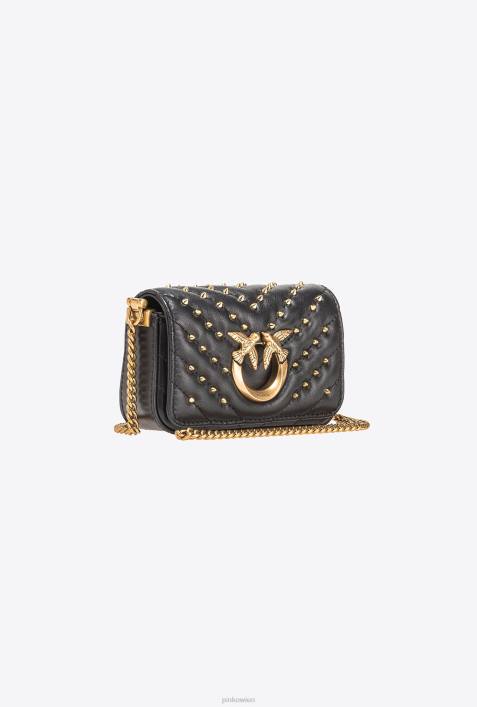 Microlove-Taschen | Pinko Schwarz-Antikgold Mikro-Love-Bag mit Click-Chevron-NietenZ4ZP1215