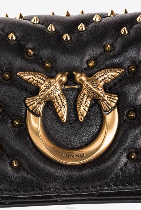 Microlove-Taschen | Pinko Schwarz-Antikgold Mikro-Love-Bag mit Click-Chevron-NietenZ4ZP1215
