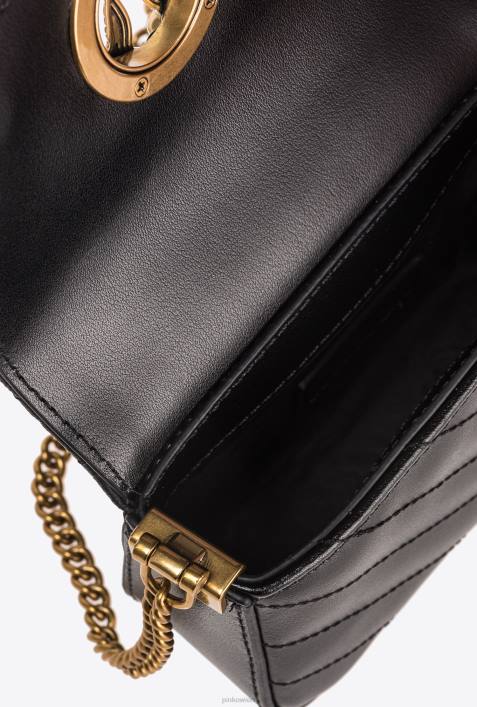 Microlove-Taschen | Pinko Schwarz-Antikgold Mikro-Love-Bag mit Click-Chevron-NietenZ4ZP1215