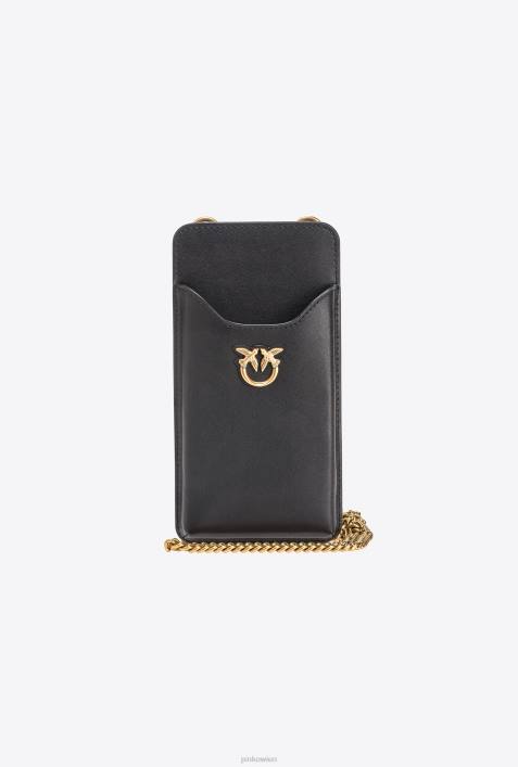 Microlove-Taschen | Pinko Schwarz-Antikgold Smartphone-Halter aus LederZ4ZP1238