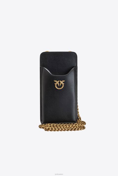 Microlove-Taschen | Pinko Schwarz-Antikgold Smartphone-Halter aus LederZ4ZP1241