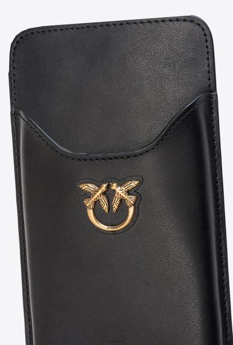 Microlove-Taschen | Pinko Schwarz-Antikgold Smartphone-Halter aus LederZ4ZP1241