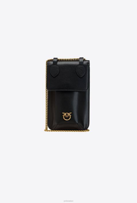 Microlove-Taschen | Pinko Schwarz-Antikgold Smartphone-Halter aus LederZ4ZP1246