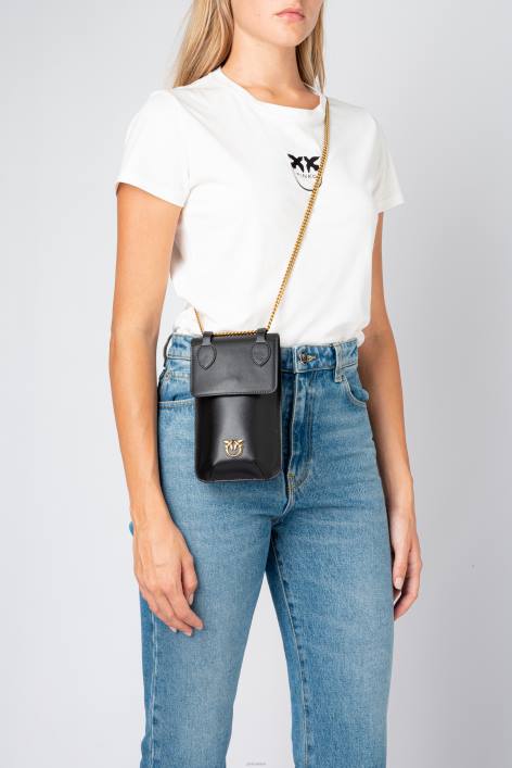 Microlove-Taschen | Pinko Schwarz-Antikgold Smartphone-Halter aus LederZ4ZP1246