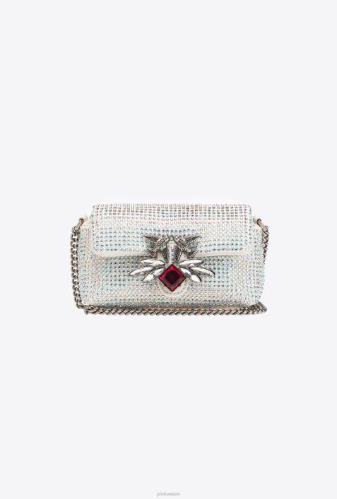 Microlove-Taschen | Pinko Weiß-Altsilber Micro Love Bag Puff mit StrasssteinenZ4ZP1226