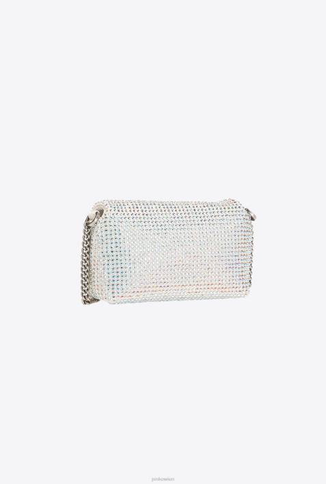 Microlove-Taschen | Pinko Weiß-Altsilber Micro Love Bag Puff mit StrasssteinenZ4ZP1226