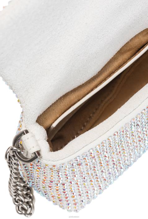 Microlove-Taschen | Pinko Weiß-Altsilber Micro Love Bag Puff mit StrasssteinenZ4ZP1226