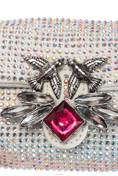 Microlove-Taschen | Pinko Weiß-Altsilber Micro Love Bag Puff mit StrasssteinenZ4ZP1226