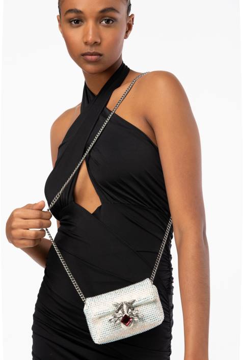 Microlove-Taschen | Pinko Weiß-Altsilber Micro Love Bag Puff mit StrasssteinenZ4ZP1226