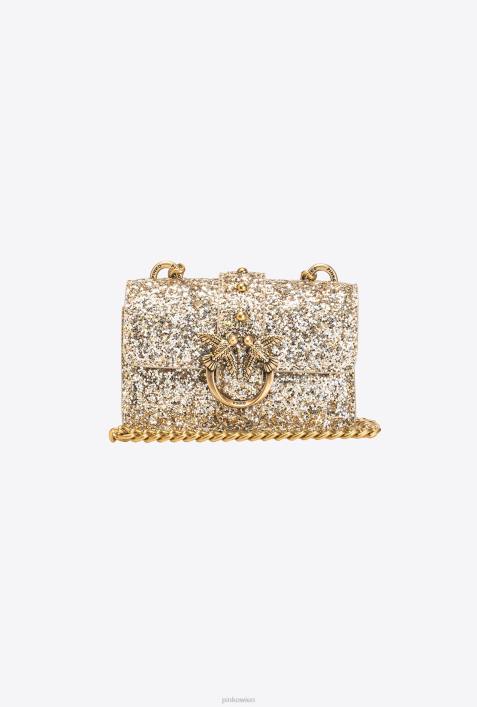 Microlove-Taschen | Pinko antikes Gold Micro Love Bag mit körnigem GlitzerZ4ZP1208
