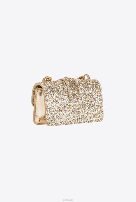 Microlove-Taschen | Pinko antikes Gold Micro Love Bag mit körnigem GlitzerZ4ZP1208