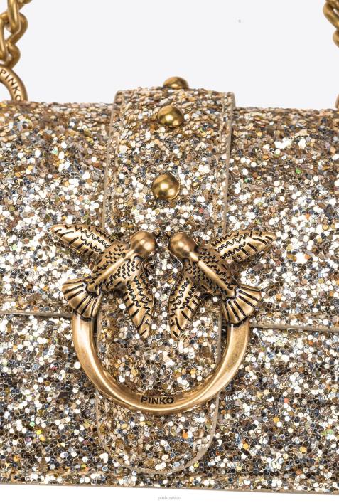 Microlove-Taschen | Pinko antikes Gold Micro Love Bag mit körnigem GlitzerZ4ZP1208