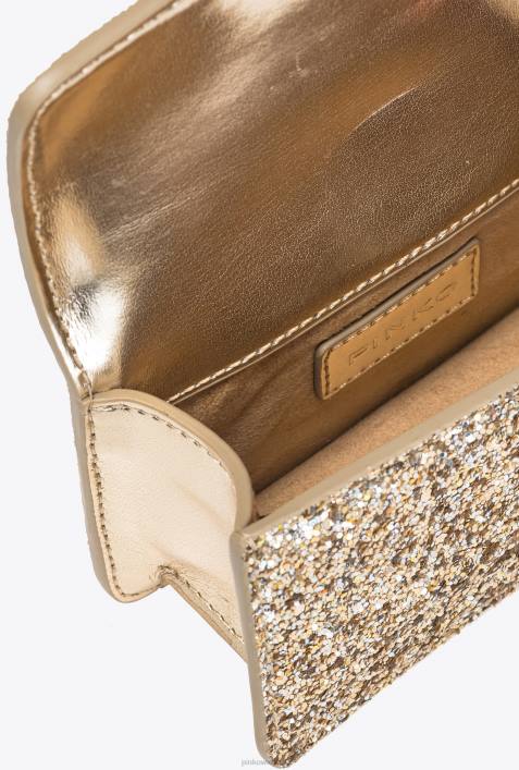 Microlove-Taschen | Pinko antikes Gold Micro Love Bag mit körnigem GlitzerZ4ZP1208